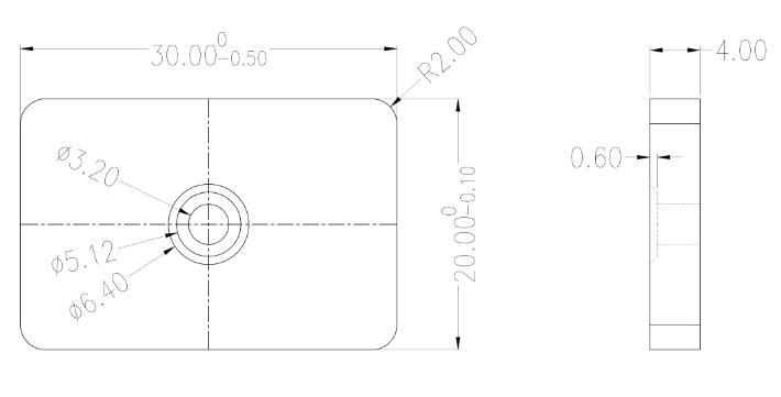 F30x20x4带沉孔铁氧体磁铁尺寸示意图